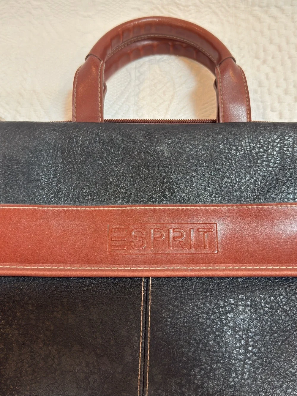Esprit Briefcase Laptop Bag Black Brown Vintage 90s